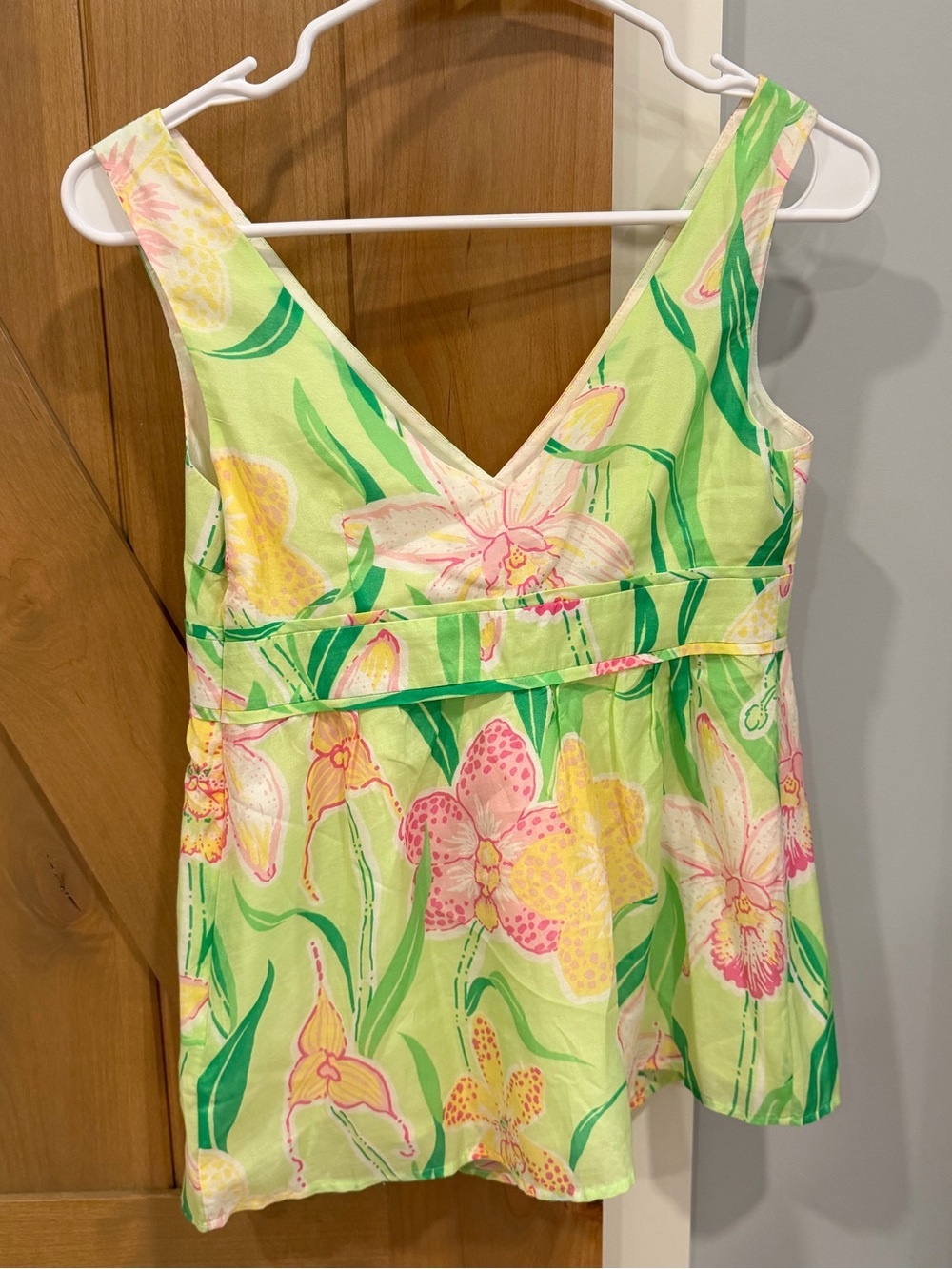 NWT Vintage Lilly Pulitzer Cotton & Silk Green Floral V-Neck Tank - Picture 2 of 5